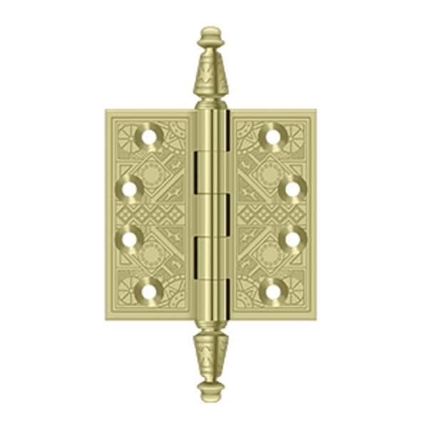 Deltana DSBP35U3 Polished Brass Ornate 3-1/2" x 3-1/2" Square Corner Brass Hinge