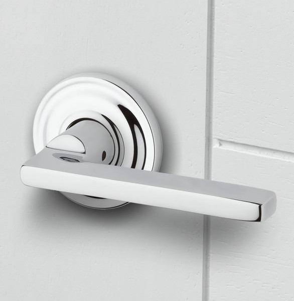 Baldwin Reserve ENSQUTRR260 Polished Chrome Keyed Entry Square Lever with Traditional Round Rose