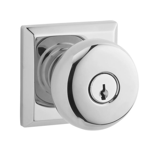 Baldwin Reserve ENROUTSR260 Polished Chrome Keyed Entry Round Knob with Traditional Square Rose