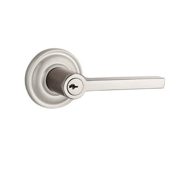Baldwin Reserve ENSQUTRR150 Satin Nickel Keyed Entry Square Lever with Traditional Round Rose