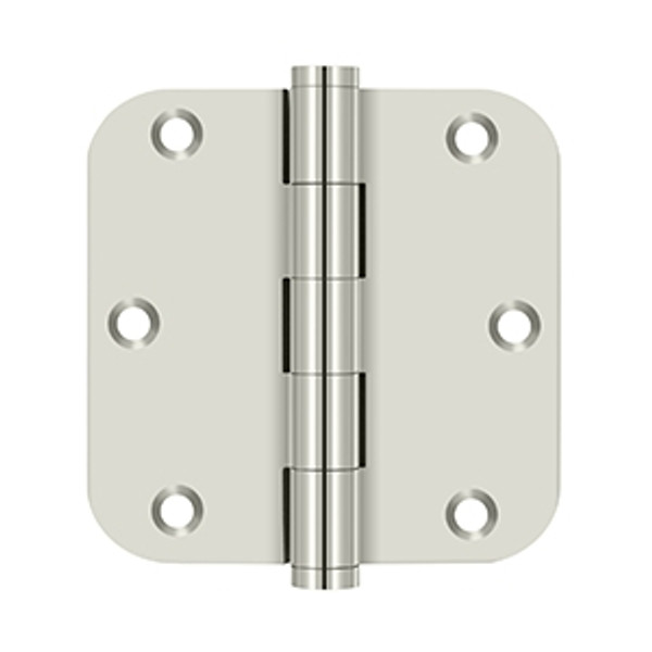 Deltana DSB35R514 Polished Nickel Standard 3-1/2" x 3-1/2" 5/8" Radius Brass Hinge