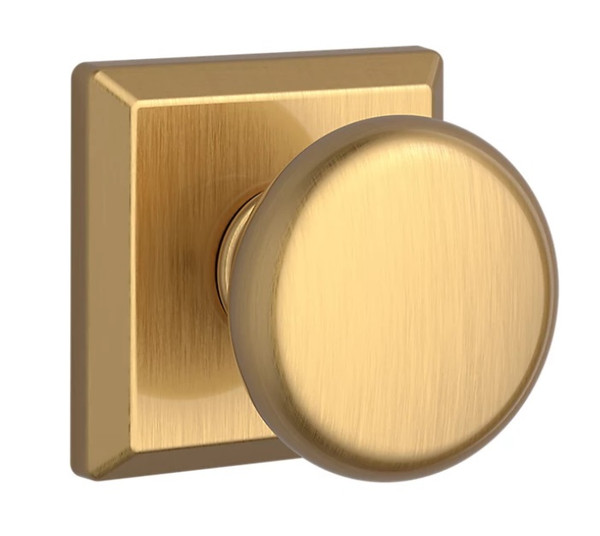 Baldwin Reserve PSROUTSR044 Lifetime Satin Brass Passage Round Knob with Traditional Square Rose