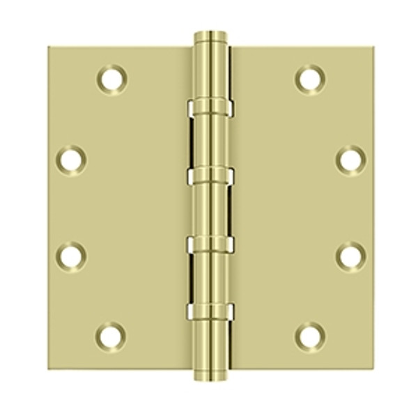 Deltana DSB55B3-UNL Unlacquered Brass 4 Ball Bearing 5" x 5" Square Corner Brass Hinge