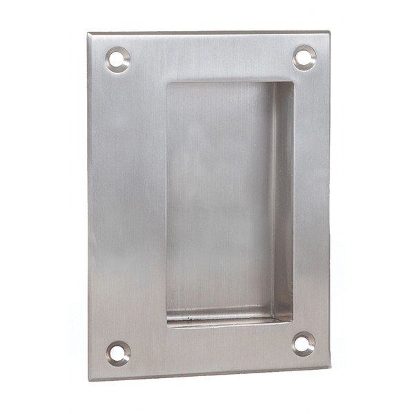 Trimco 1115-629 Polished Stainless Steel 3-1/2" x 4-3/4" Flush Pull - Mounting Holes on Face Plate