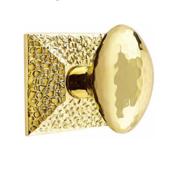 Emtek HE-US3NL-PASS Unlacquered Brass Hammered Egg Passage Knob with Your Choice of Rosette
