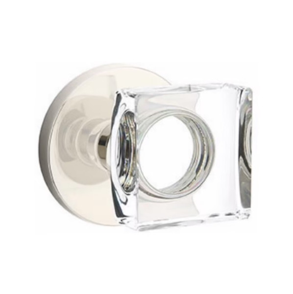 Emtek MSC-US14-PHD Polished Nickel Modern Square Glass (Pair) Half Dummy Knobs with Your Choice of Rosette