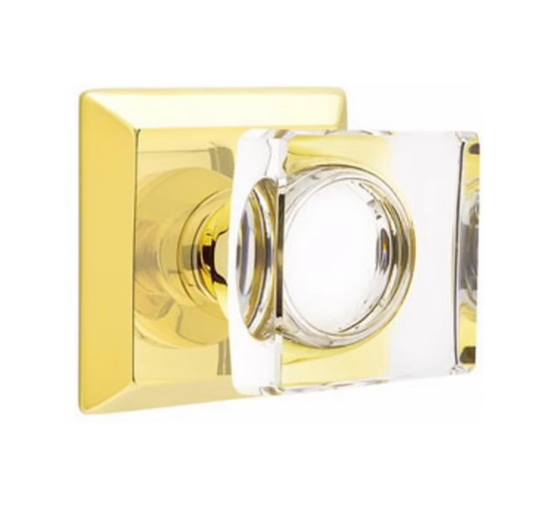 Emtek MSC-US3NL-PASS Unlacquered Brass Modern Square Glass Passage Knob with Your Choice of Rosette