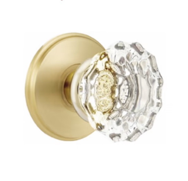 Emtek AS-US4-PHD Satin Brass Astoria Clear Glass (Pair) Half Dummy Knobs with Your Choice of Rosette