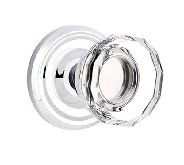 Emtek LW-US26-PHD Polished Chrome Lowell Glass Pair Half Dummy Knobs with Your Choice of Rosette