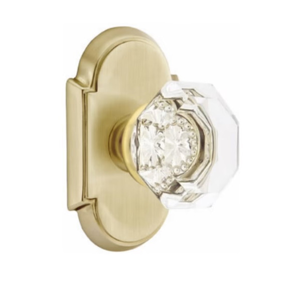 Emtek OT-US4-PHD Satin Brass Old Town Clear Glass (Pair) Half Dummy Knobs with Your Choice of Rosette