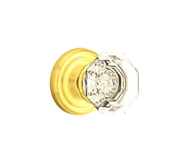 Emtek OT-US3NL-PASS Unlacquered Brass Old Town Clear Glass Passage Knob with Your Choice of Rosette