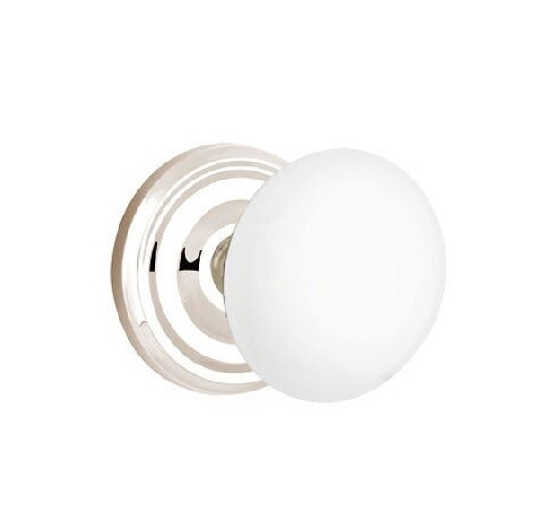 Emtek IW-US14-PRIV Polished Nickel Ice White Porcelain Privacy Knob with Your Choice of Rosette