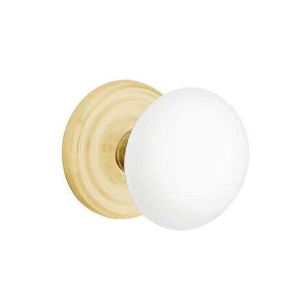 Emtek IW-US4-PASS Satin Brass Ice White Porcelain Passage Knob with Your Choice of Rosette