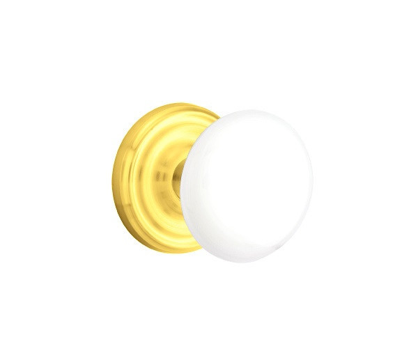 Emtek IW-US3NL-PHD Unlacquered Brass Ice White Porcelain (Pair) Half Dummy Knobs with Your Choice of Rosette