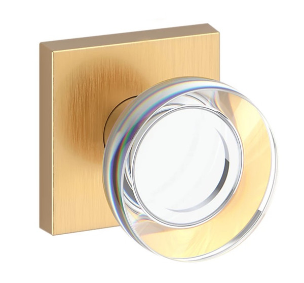 Baldwin Reserve PSCCYCSR044 Lifetime Satin Brass Passage Contemporary Crystal Knob with Contemporary Square Rose