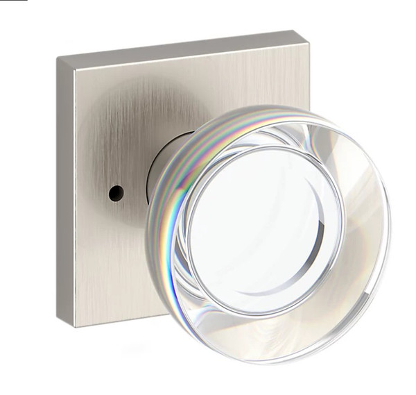 Baldwin Reserve PVCCYCSR150 Satin Nickel Privacy Contemporary Crystal Knob with Contemporary Square Rose