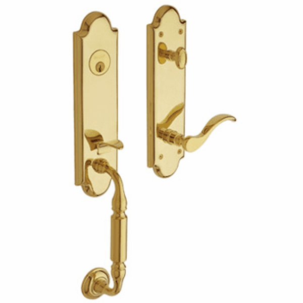 Baldwin 85350044RFD/LFD Lifetime Satin Brass Dummy Manchester Handleset with Wave Lever