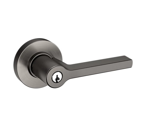 Baldwin 5260076RENT Lifetime Graphite Nickel Keyed Entry Square Lever with Round Rose (Right Handed)
