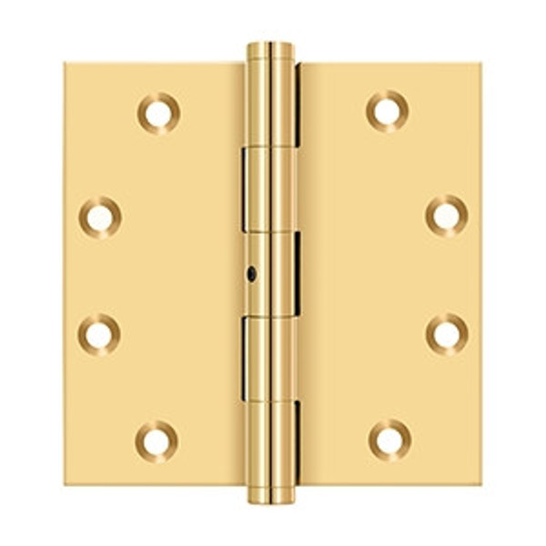 Deltana CSB45N Lifetime Polished Brass Standard 4-1/2” x 4-1/2” Square Corner Brass Hinge (NRP)