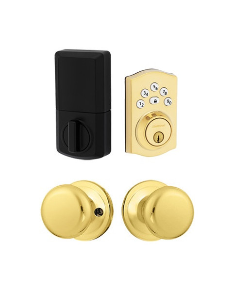 Kwikset 9240TRL-L03/720H-3 Traditional Powerbolt Electronic SmartCode Deadbolt with Hancock Knob Lifetime Brass Finish