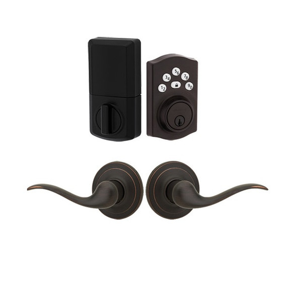 Kwikset 9240TRL/720TNL-11P Traditional Powerbolt Electronic SmartCode Deadbolt with Tustin Lever Venetian Bronze Finish