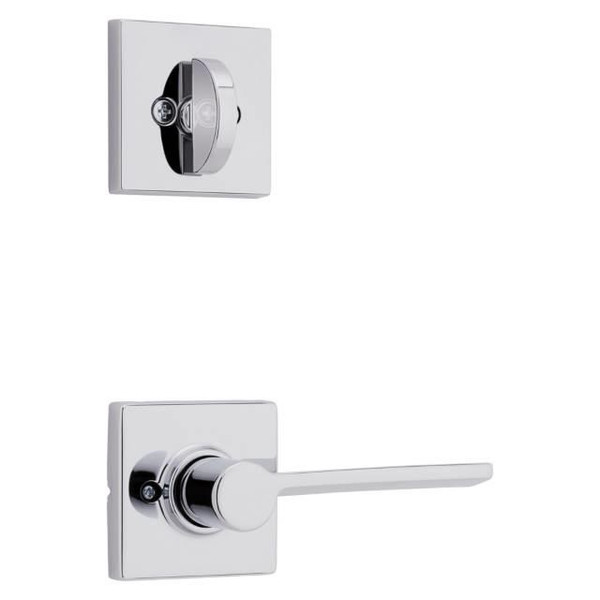 Kwikset 966LRLSQTLH-26 Left Hand Ladera Lever with Square Rose Interior Single Cylinder Handleset Trim Polished Chrome Finish