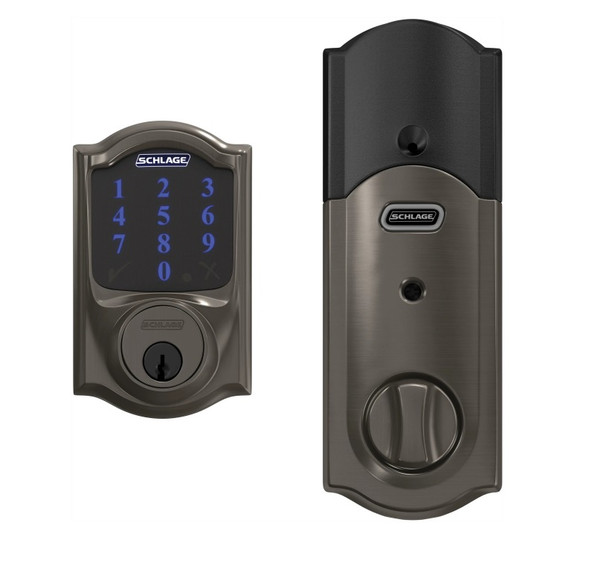 Schlage BE469ZPCAM530 Camelot Electronic Touchscreen Deadbolt with Z-Wave Technology Black Stainless Finish