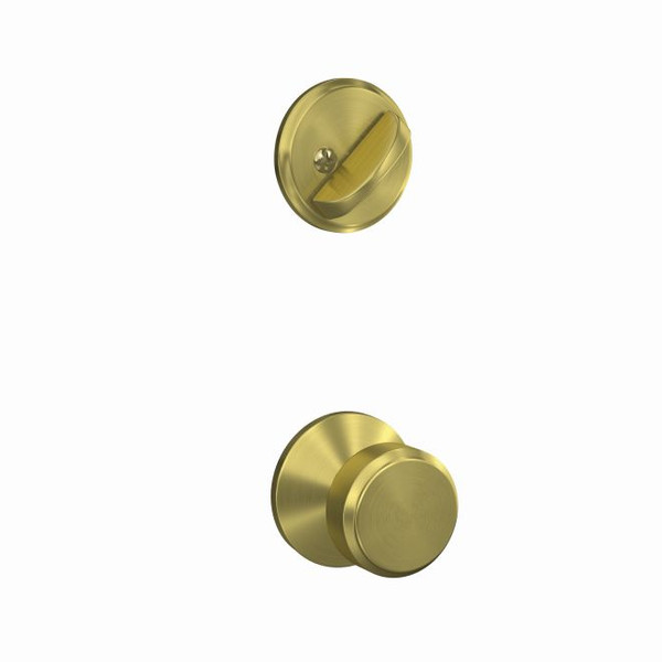 Schlage FC59BWE608KIN Bowery Knob with Kinsler Rose Satin Brass Single Cylinder Handlesets (Interior Side Only)