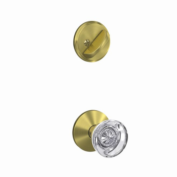 Schlage FC59HOB608KIN Hobson Knob with Kinsler Rose Satin Brass Single Cylinder Handlesets (Interior Side Only)