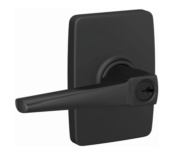 Schlage F51AELR622GEE Eller Lever with Greene Rose Keyed Entry Lock Matte Black Finish