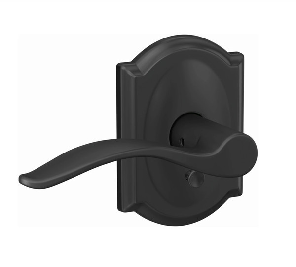 Schlage FC21PEN622CAM Pennant Lever with Camelot Rose Passage and Privacy Lock Matte Black Finish