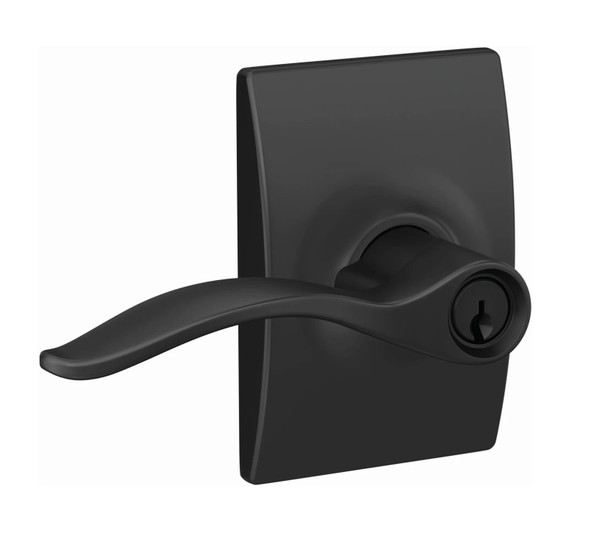 Schlage F51APEN622CEN Matte Black Keyed Entry Pennant Style Lever with Century Rose