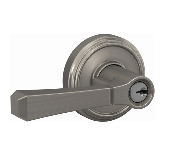 Schlage F51ARVT619IND Satin Nickel Keyed Entry Rivington Style Lever with Indy Rose