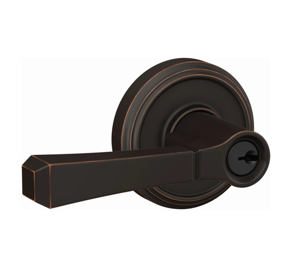 Schlage F51ARVT716IND Aged Bronze Keyed Entry Rivington Style Lever with Indy Rose