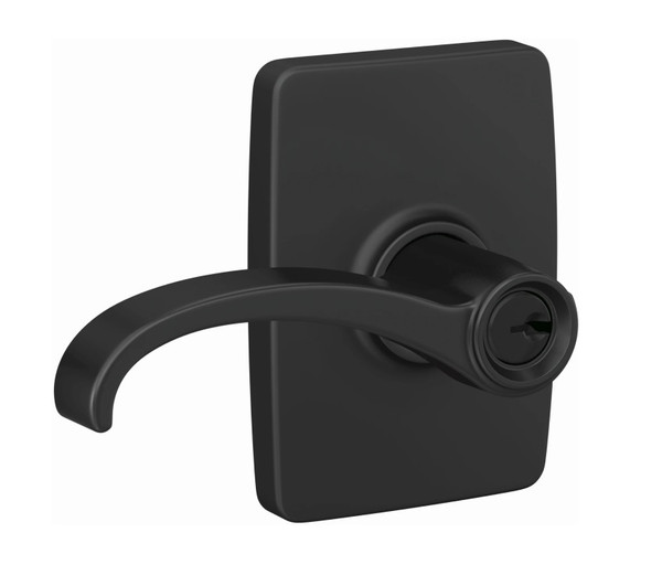 Schlage F51AWIT622GEE Whitney Lever with Greene Rose Keyed Entry Lock Matte Black Finish