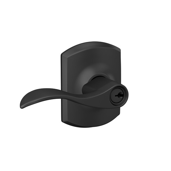 Schlage F51AACC622GRW Matte Black Keyed Entry Accent Style Lever with Greenwich Rose