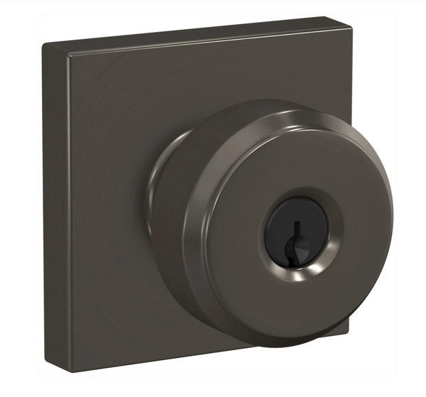 Schlage F51ABWE530COL Bowery Knob with Collins Rose Keyed Entry Lock Black Stainless Finish