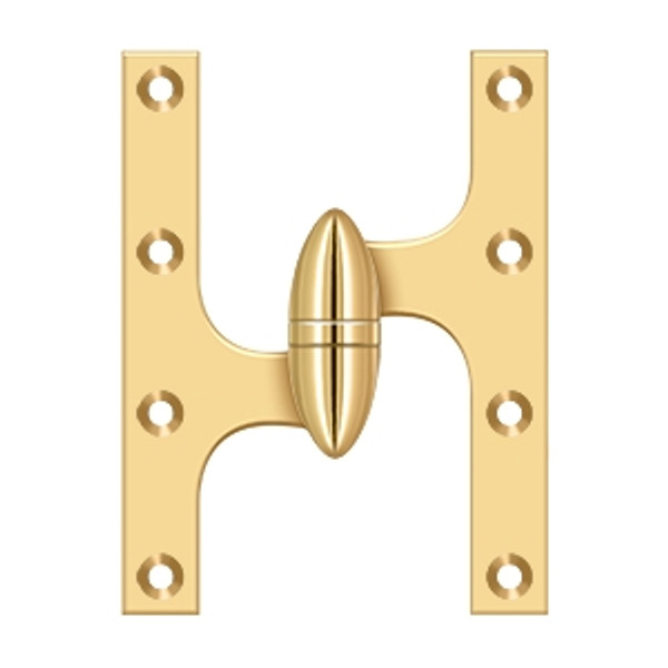 Deltana OK6045BCR003-L Lifetime Polished Brass 6" x 4-1/2" Olive Knuckle Brass Hinge (Left)