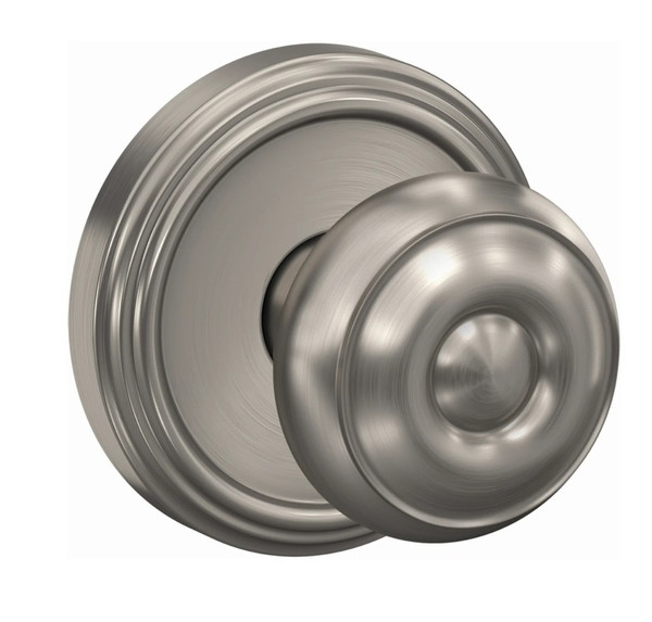 Schlage FC21GEO619IND Georgian Knob with Indy Rose Passage and Privacy Lock Satin Nickel Finish