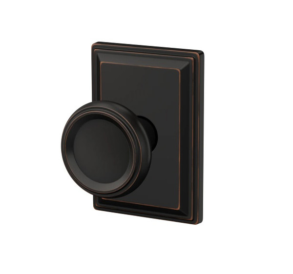 Schlage FC21OFM716GDV Offerman Knob with Grandville Rose Passage and Privacy Lock Aged Bronze Finish