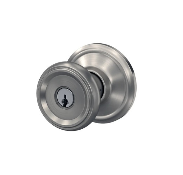 Schlage F51AOFM619ALD Satin Nickel Keyed Entry Offerman Style Knob with Alden Rose