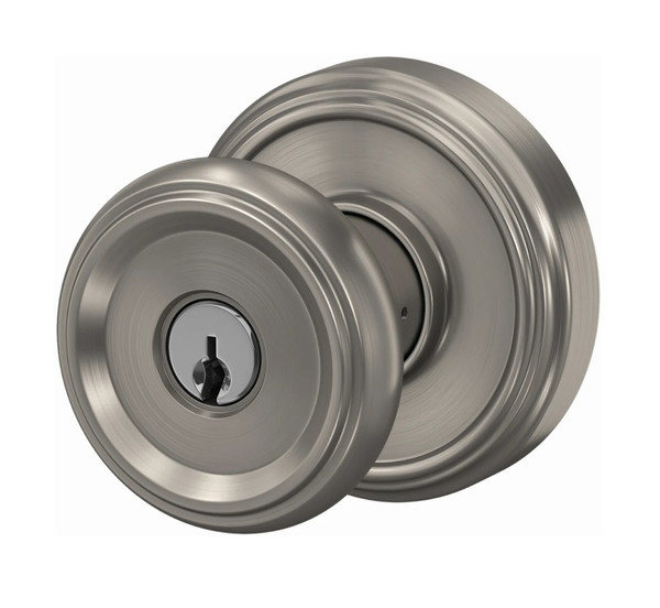 Schlage F51AOFM619IND Satin Nickel Keyed Entry Offerman Style Knob with Indy Rose