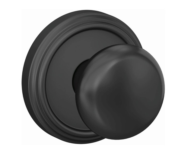 Schlage FC21PLY622IND Plymouth Knob with Indy Rose Passage and Privacy Lock Matte Black Finish