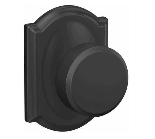 Schlage FC21SWA622CAM Swanson Knob with Camelot Rose Passage and Privacy Lock Matte Black Finish