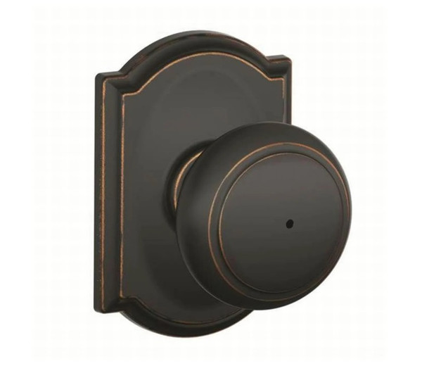 Schlage F40AND716CAM Aged Bronze Privacy Andover Style Knob with Camelot Rose