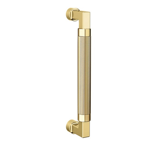 Baldwin 2580031 8" Contemporary Knurled Grip Door Pull Unlacquered Brass Finish