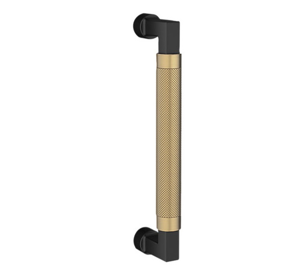 Baldwin 2580M04 8" Contemporary Knurled Grip Door Pull with Lifetime Satin Brass Pull Grip On The Satin Black Finish
