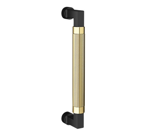 Baldwin 2580M07 8" Contemporary Knurled Grip Door Pull with Unlacquered Brass Pull Grip On The Satin Black Finish