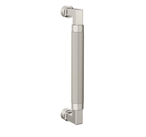 Baldwin 2580M10 8" Contemporary Knurled Grip Door Pull with Lifetime Satin Nickel Pull Grip On The Lifetime Bright Nickel Finish