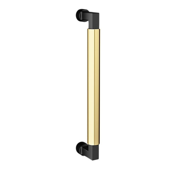 Baldwin 2581M07 10" Contemporary Door Pull with Unlacquered Brass Pull Grip On The Satin Black Finish